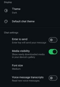 WhatsApp theme and colors settings