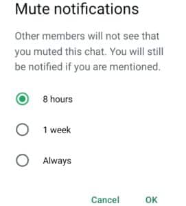 mute notification whatsapp