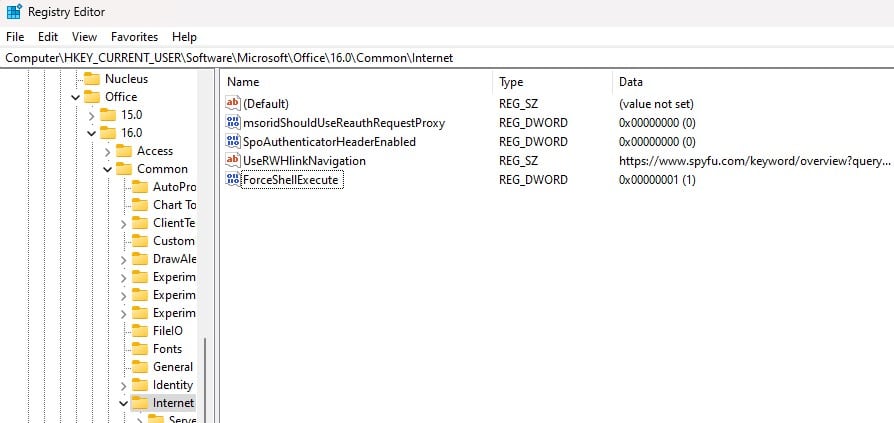 Change default browser in outlook by registry settings