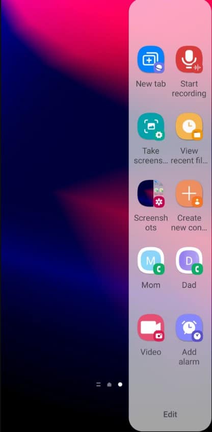 screenshot using edge panel samsung