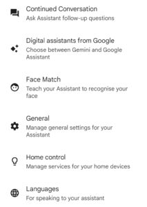 google assistant settings