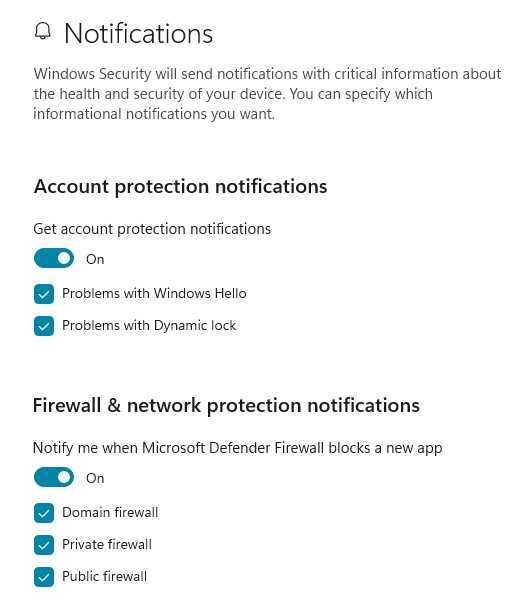 notification settings windows firewall