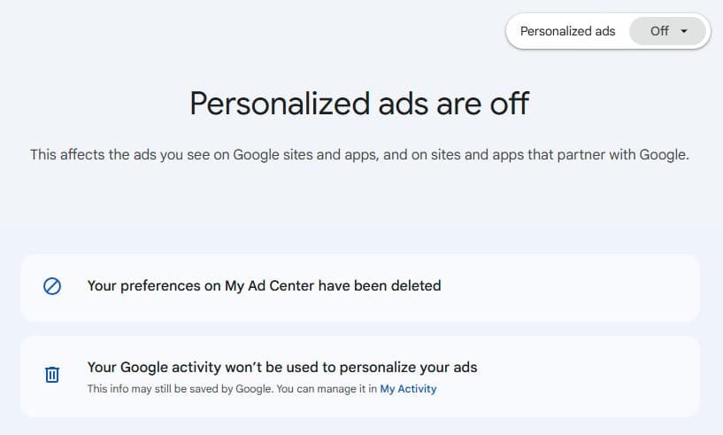 google account personalized ads