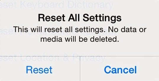 reset all settings in iphone