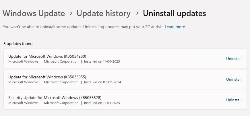 uninstall windows 11 update