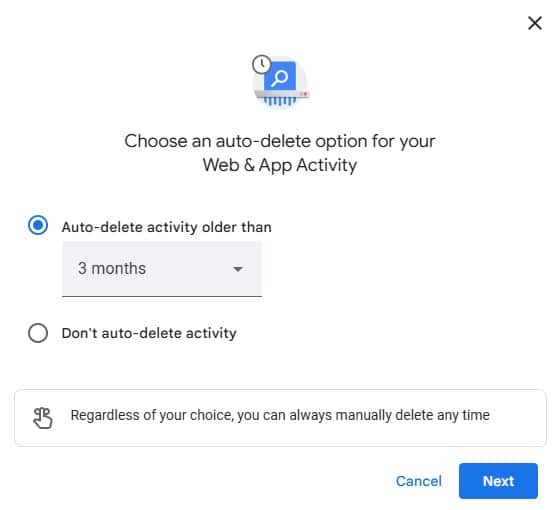 web and app activity google account
